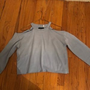 Light Blue Open Shoulder Sweatshirt
